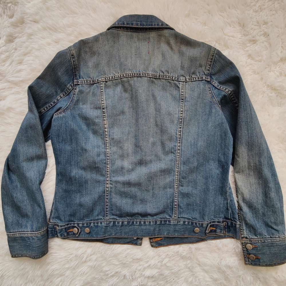 Y2K Old Navy Denim Trucker Jacket Blue Jean Faded‎ 2000s Womens XL Indie Classic - Picture 4 of 7